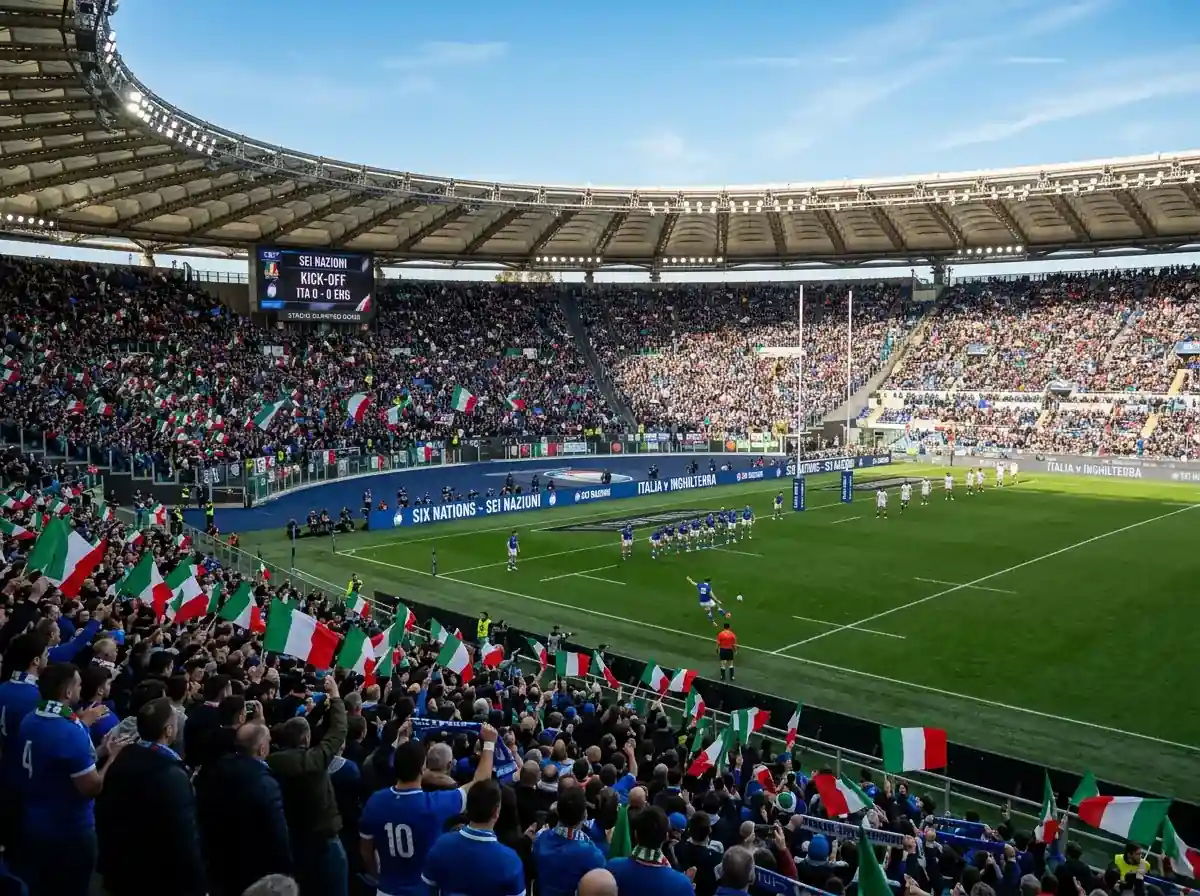 Stadio Olimpico di Roma durante una partita del Sei Nazioni di rugby